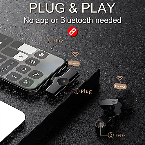Wireless  Microphone for iPhone, Mini Lapel Mic for YouTube Tiktok Facebook Live Stream Vlogging Video Recording - Plug and Play Auto-syncs No App Bluetooth Needed